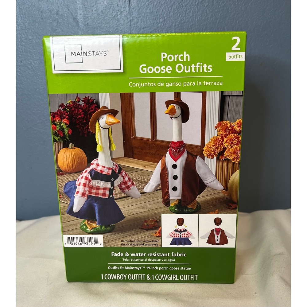 Mainstays Porch Goose Outfits Cowboy & Cowgirl 2-Piece Set Western Decor